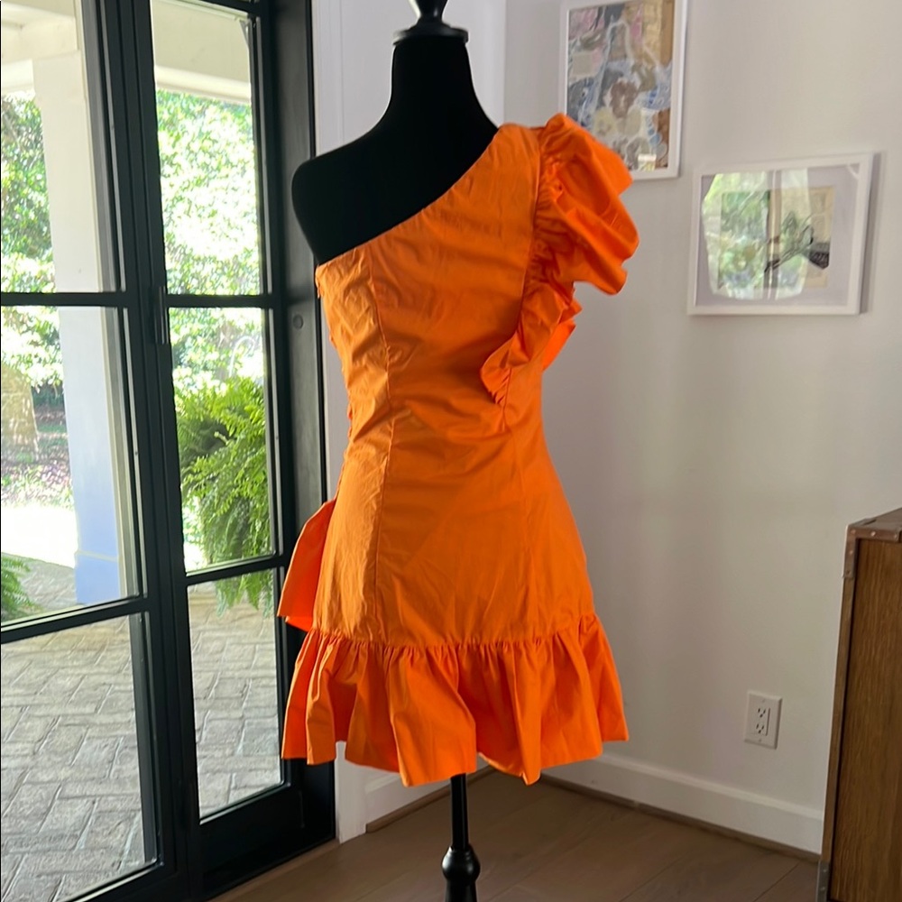 Orange One-Shoulder Ruffle Dress - Picture 5 of 8
